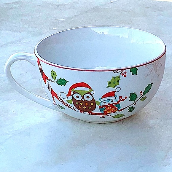 222 FIFTH ENCHANTED WOODS HOLIDAY JUMBO MUG OWLS PORCELAIN - Picture 5 of 6
